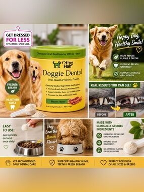 Dog Dental Powder Bacon Flavor Plaque Tartar Fresh Breath Dogs New Oral Health
